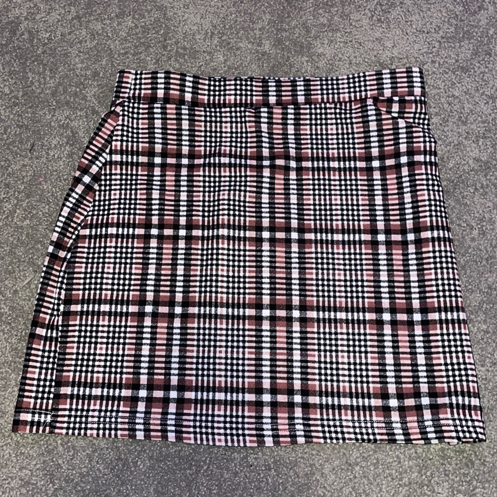 light pink black white plaid skirt